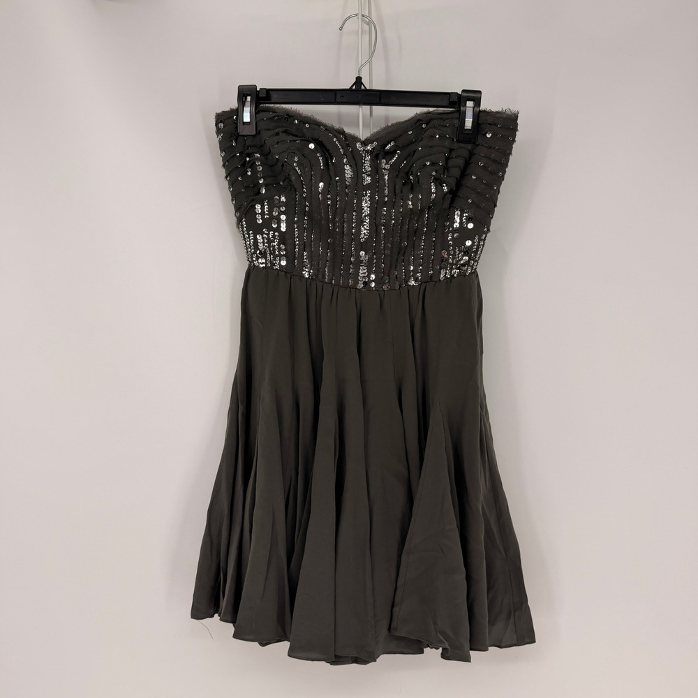 Rebecca Taylor Dress S Gray Silk Strapless Sequin Mini Cocktail Party Designer